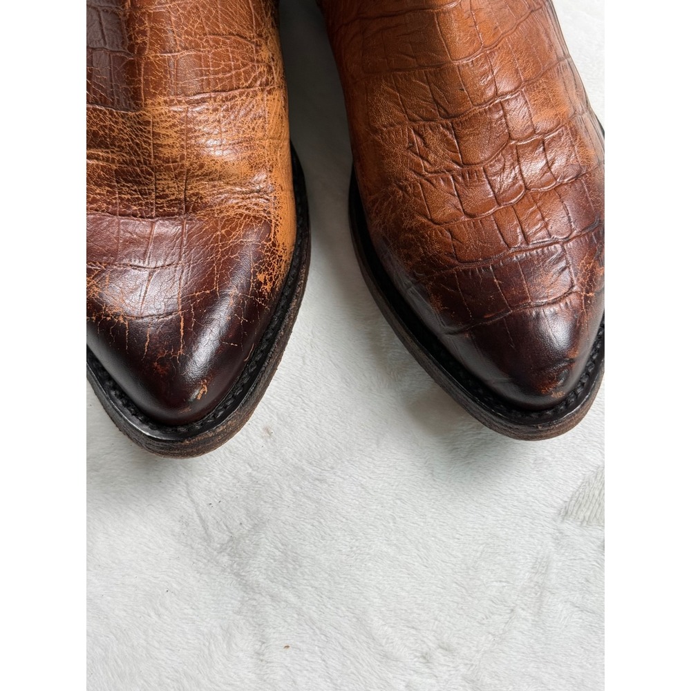 Frye Billy Side Zip Moto Short Brown Croc Embossed Leather Western Boots 6.5B - Picture 11 of 11